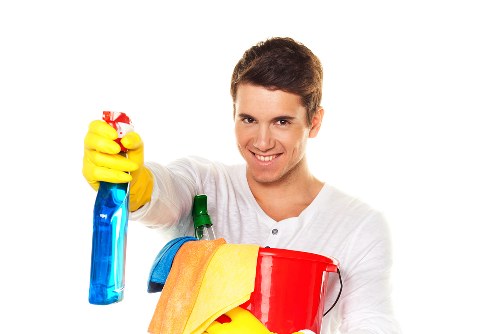 A risk assessment being carried out before carpet cleaning begins